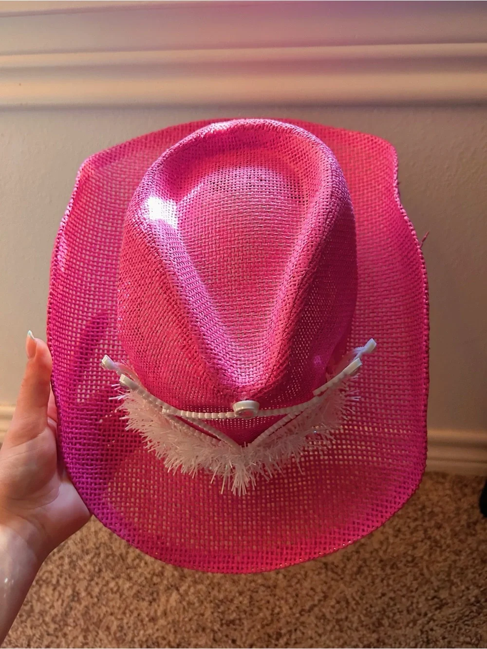 Kids Pink Princess Cowboy Hat with Faux Fur and Gems